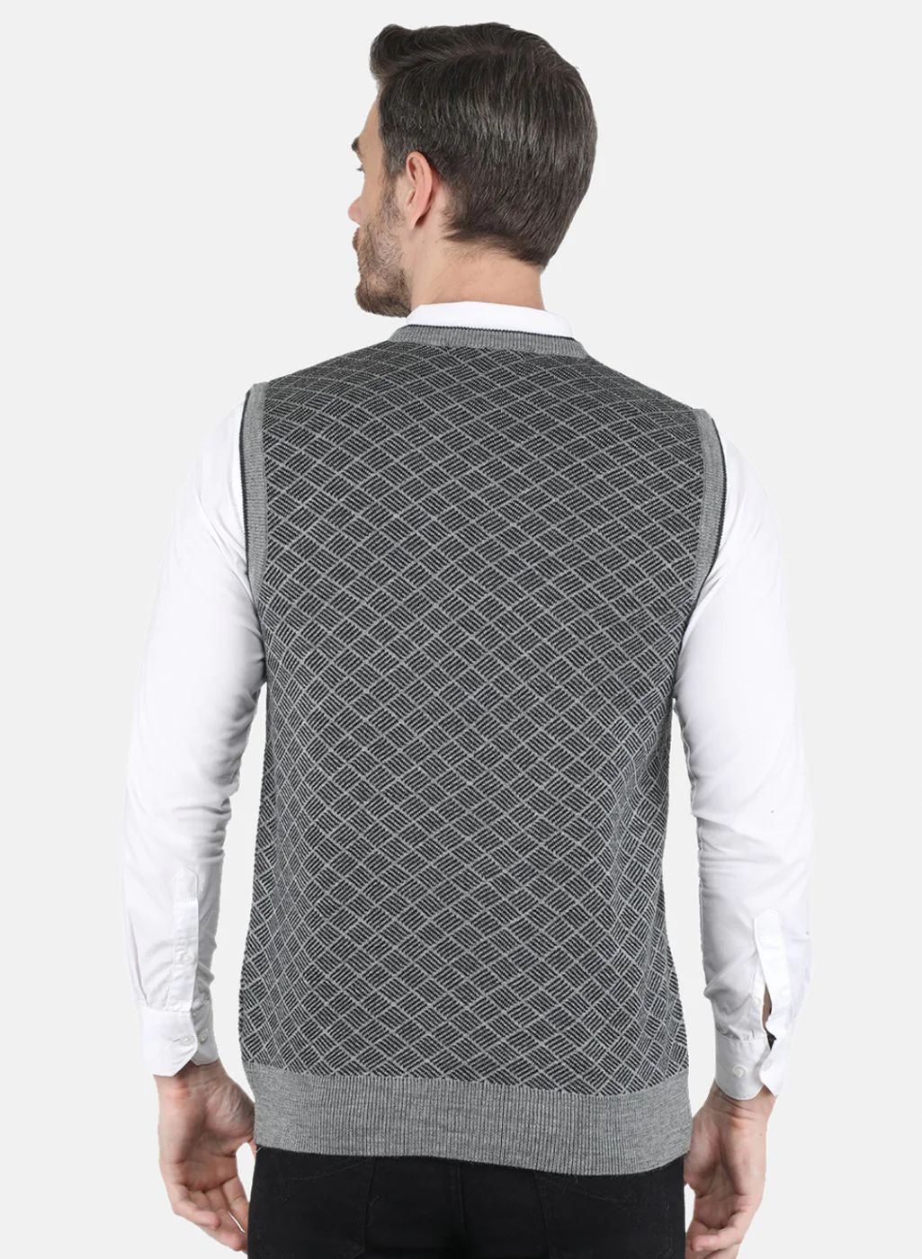 Men Grey Self design Sweater - Image 3