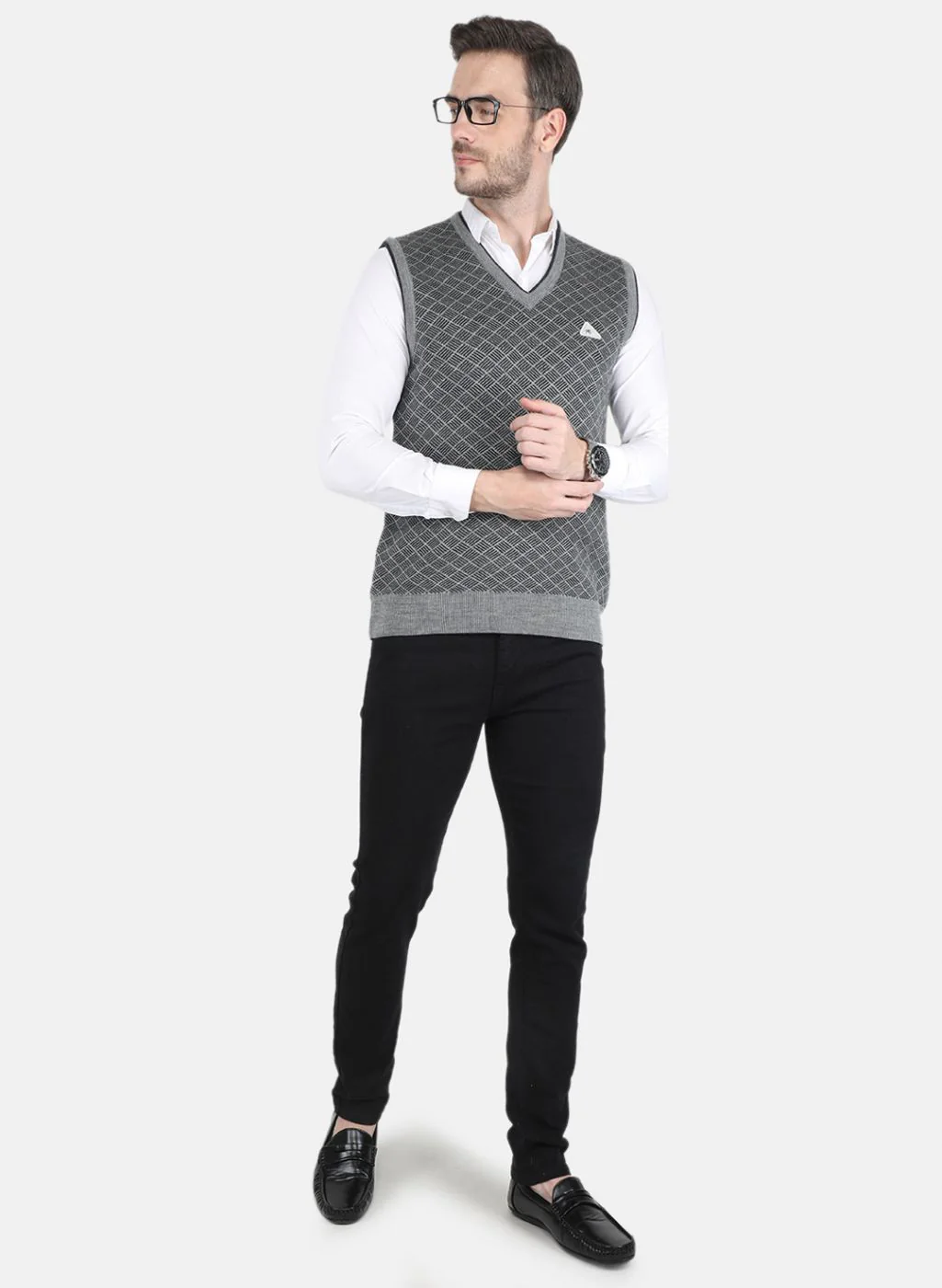 Men Grey Self design Sweater - Image 4