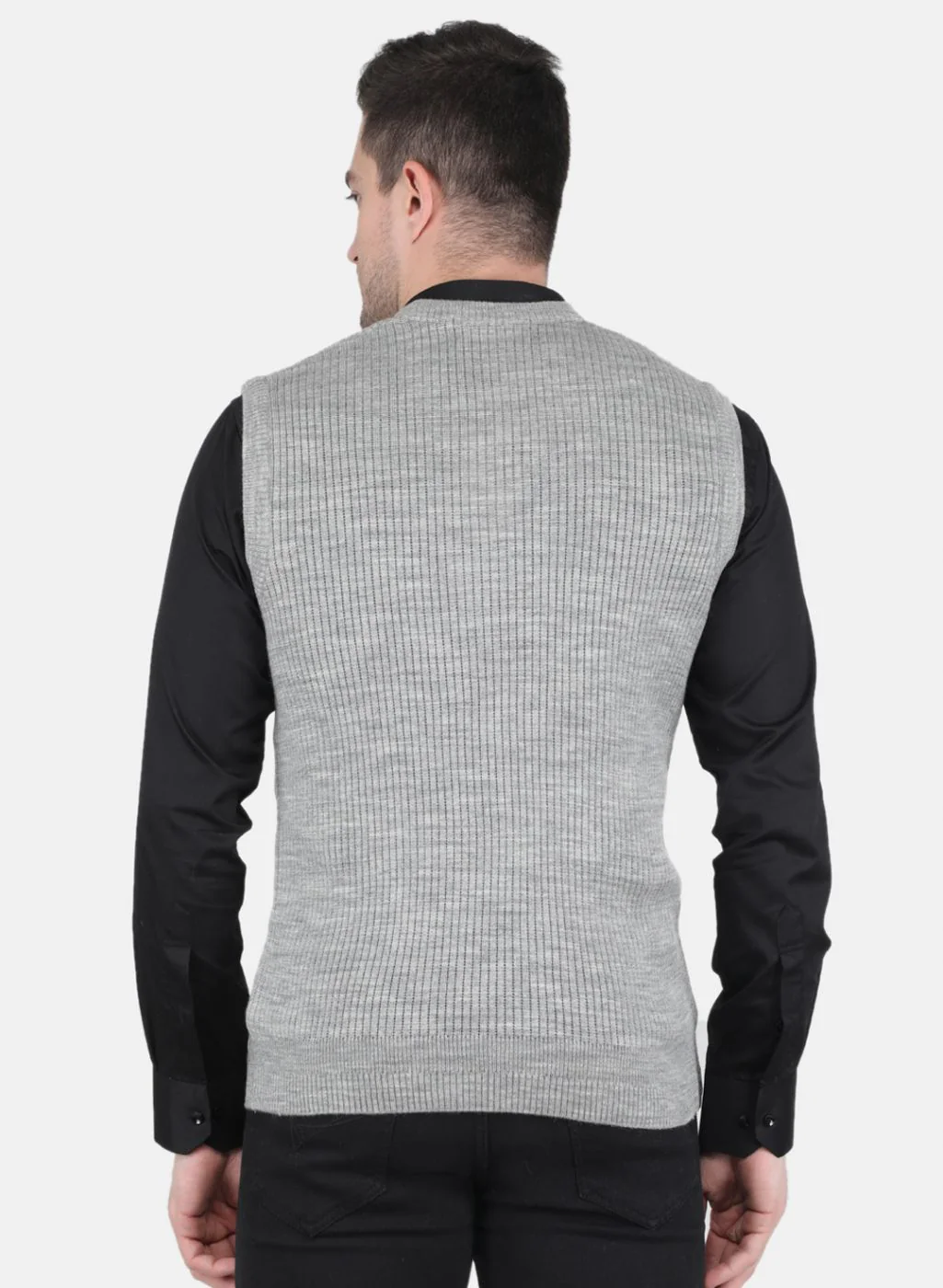 Men Grey Self Design Sweater - Image 3