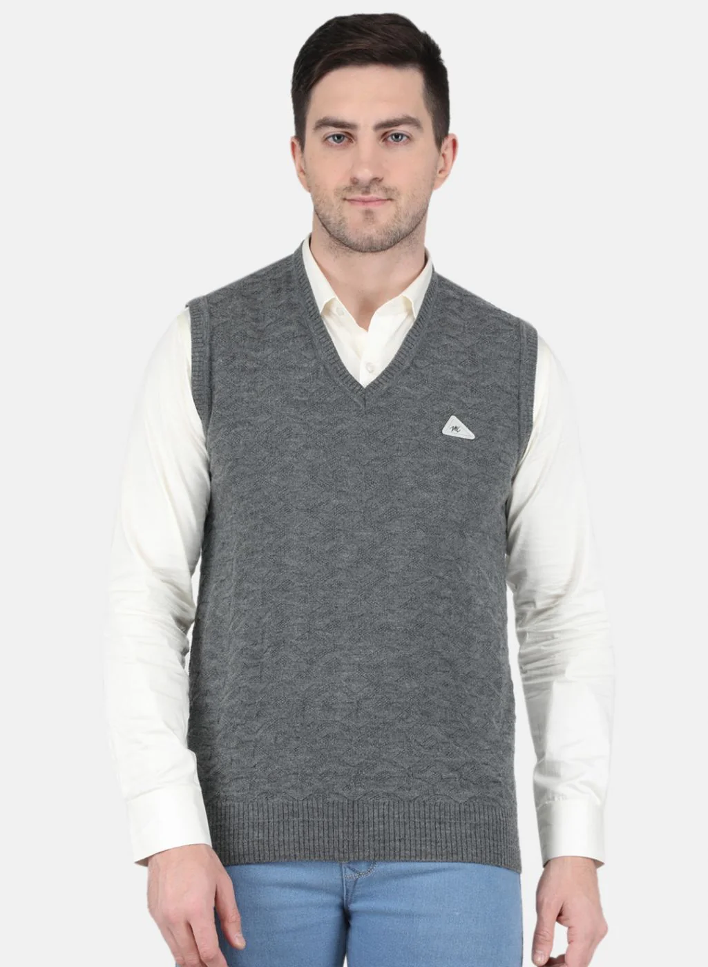 Men Grey Self Design Sweater