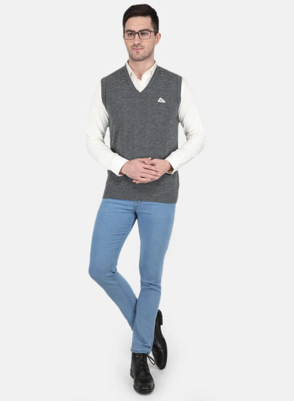 Men Grey Self Design Sweater - Image 4