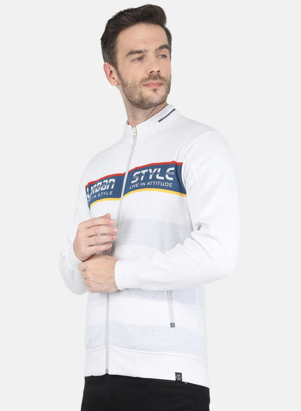 Men Grey Self design Sweatshirt - Image 2