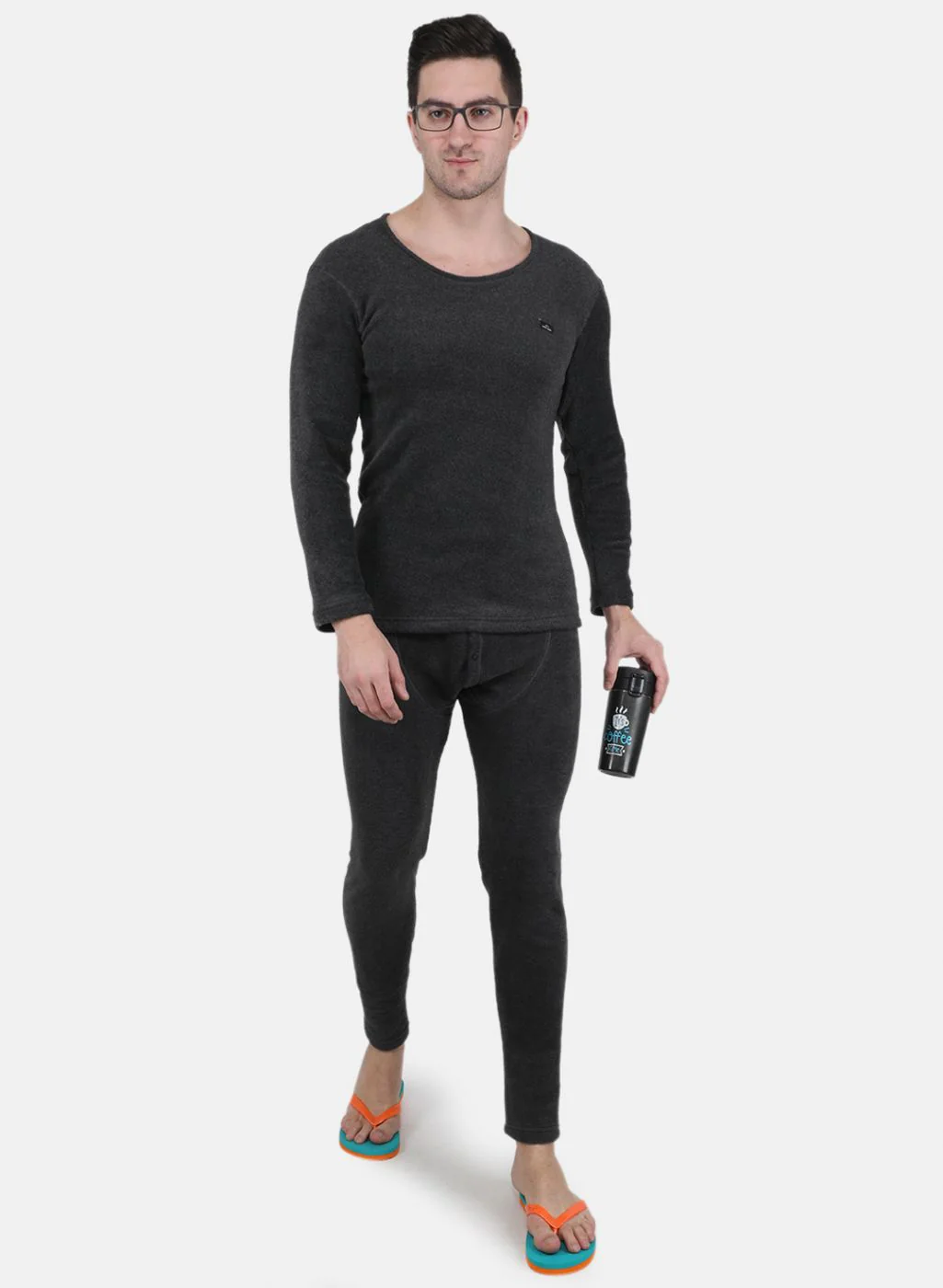 Men Grey Self Design Thermal Vest - Image 4