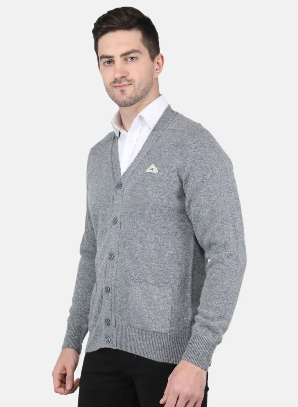 Men Grey Solid Cardigan - Image 2