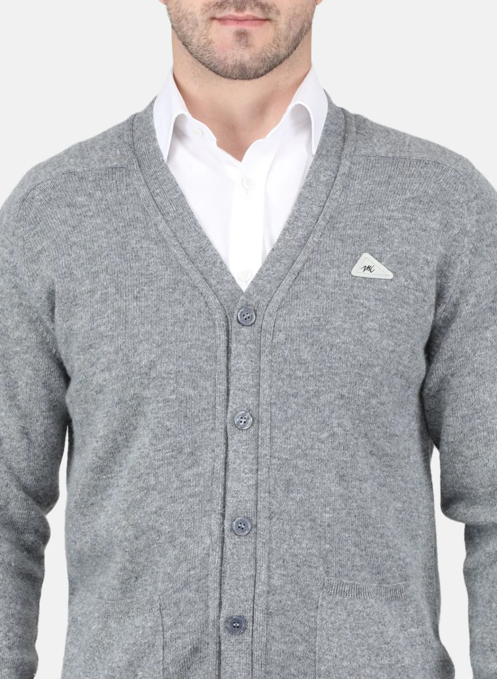 Men Grey Solid Cardigan - Image 5