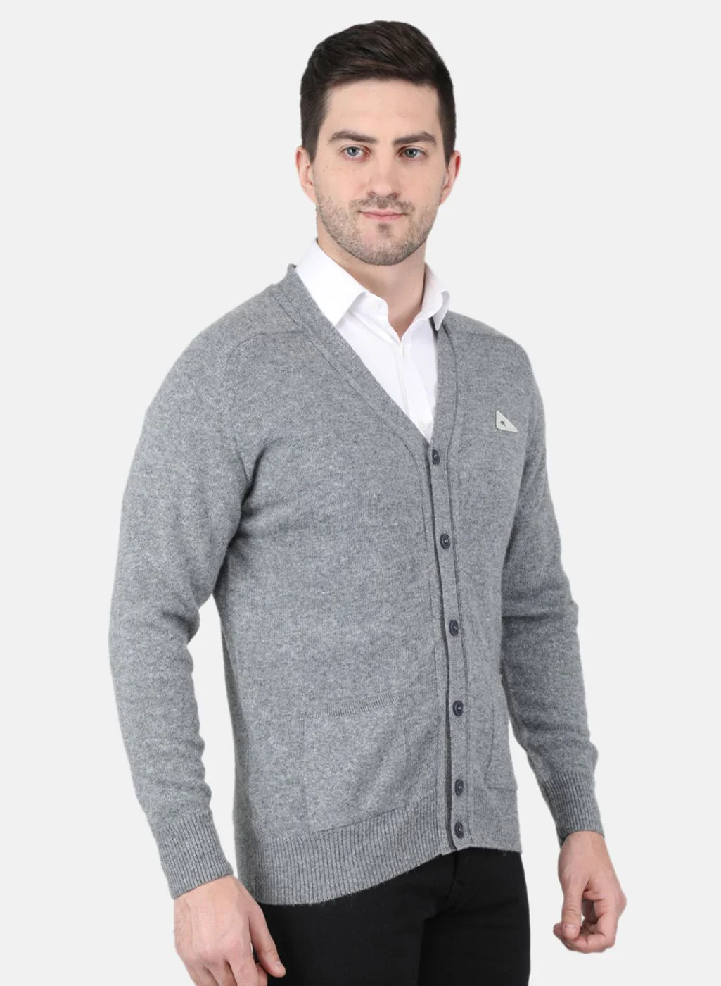 Men Grey Solid Cardigan - Image 6