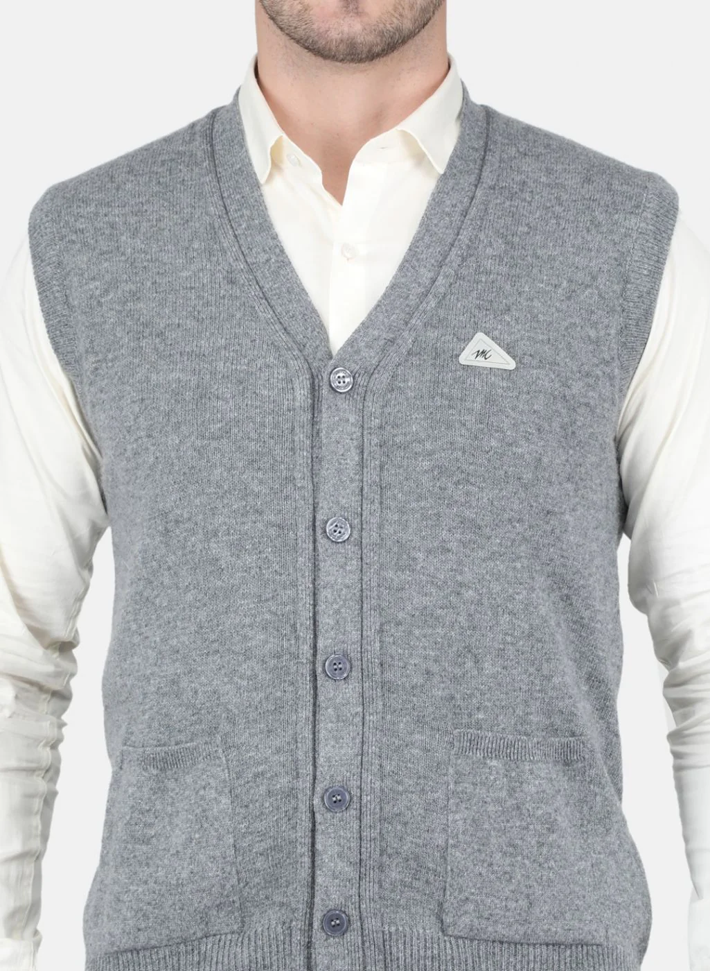 Men Grey Solid Cardigan - Image 5