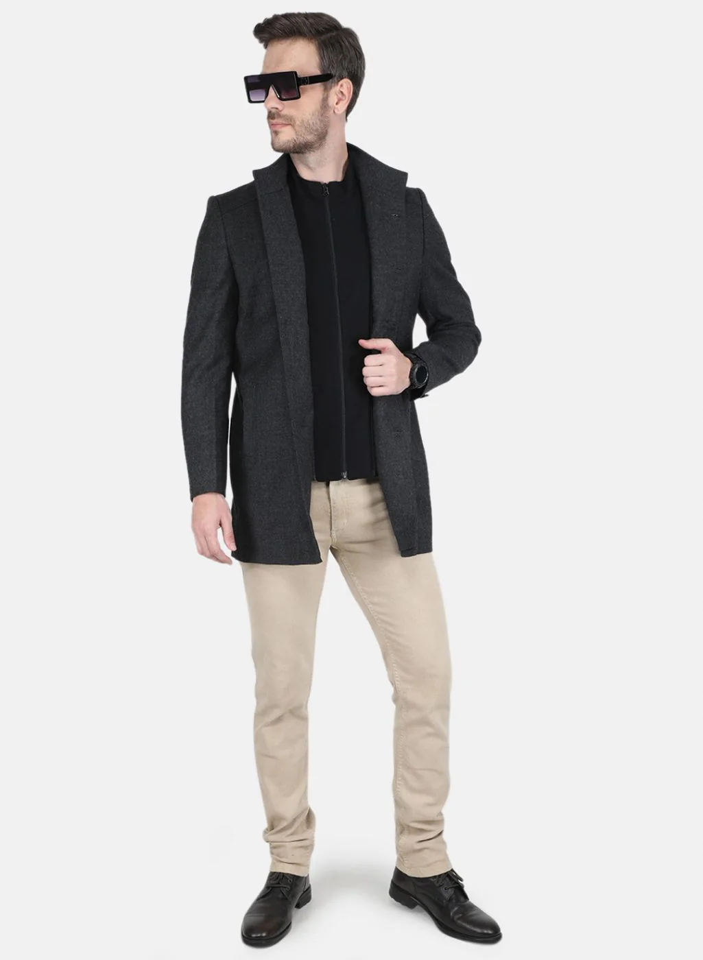 Men Grey Solid Coat - Image 4