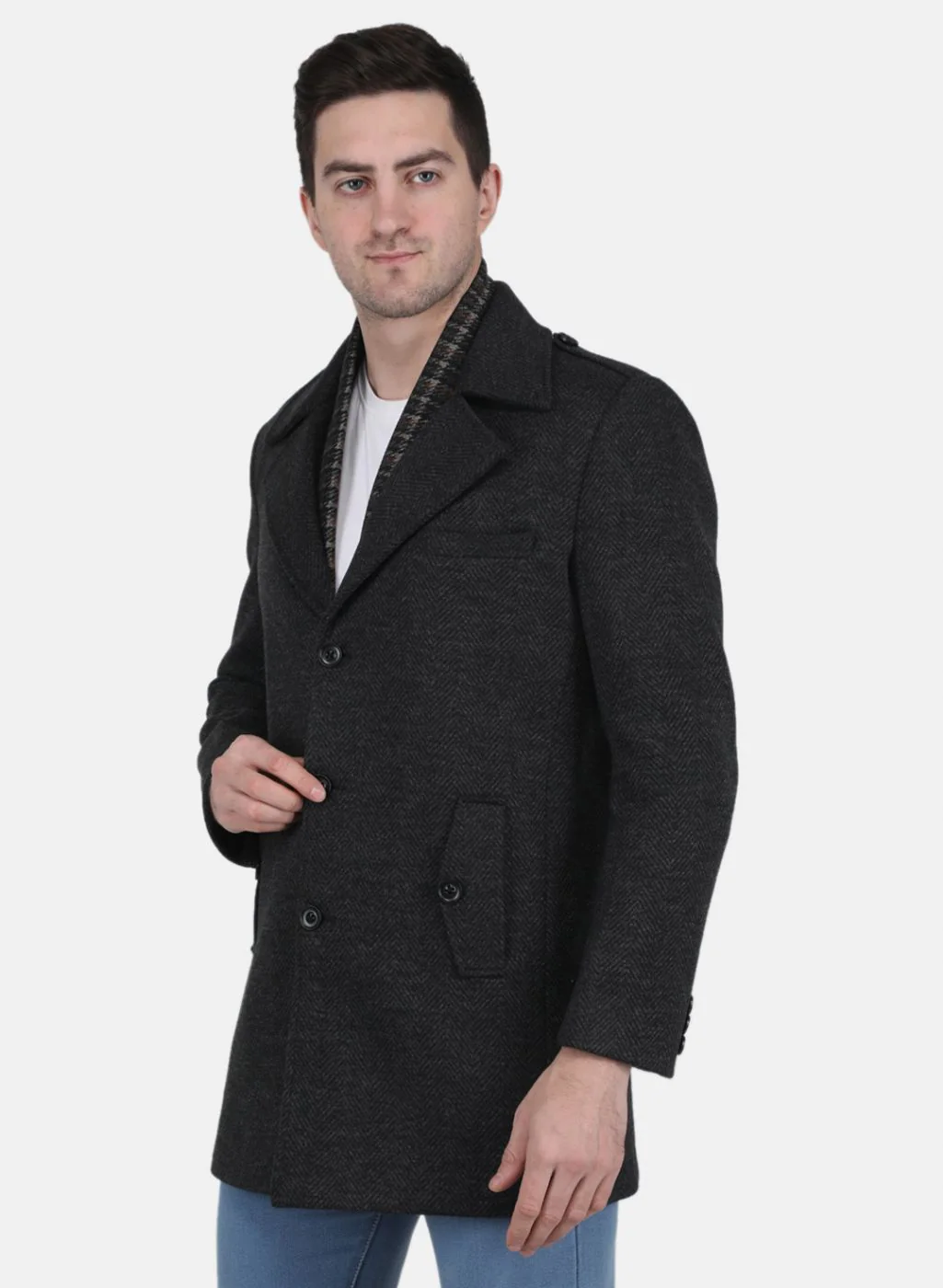 Men Grey Solid Coat - Image 2