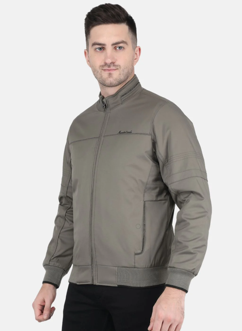Men Grey Solid Jacket - Image 2