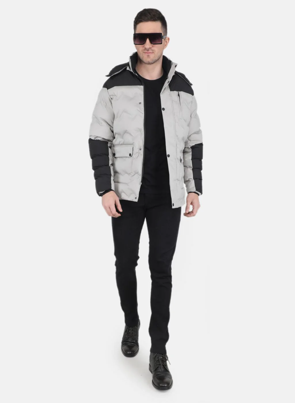 Men Grey Solid Jacket - Image 4