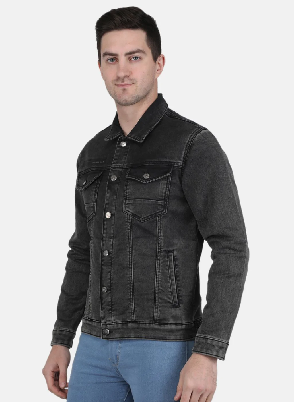 Men Grey Solid Jacket - Image 2
