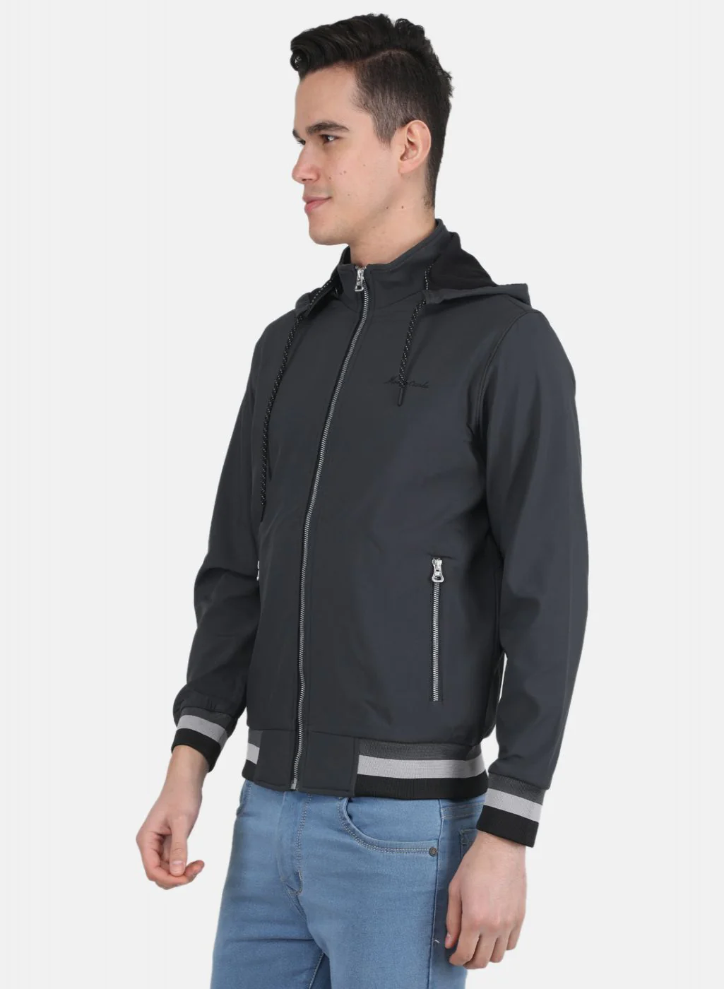 Men Grey Solid Jacket - Image 2