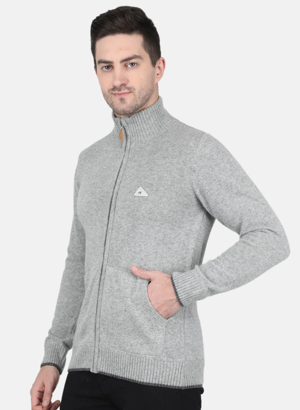 Men Grey Solid Pullover - Image 2