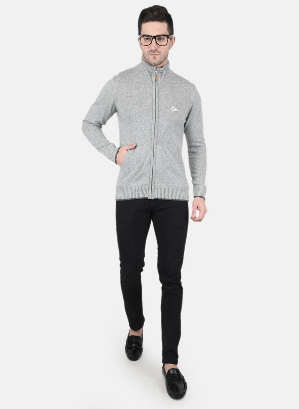 Men Grey Solid Pullover - Image 4