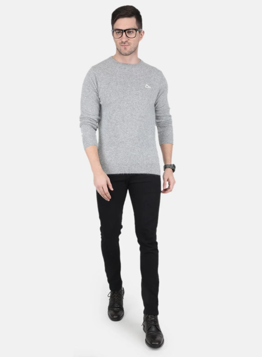 Men Grey Solid Pullover - Image 4