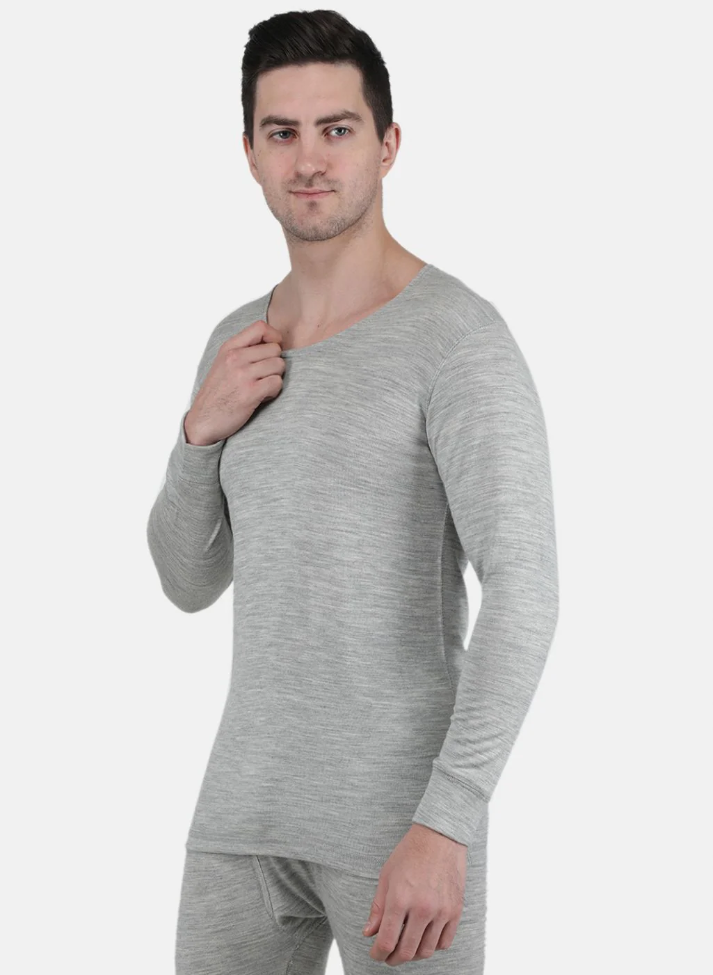 Men Grey Solid Thermal Vest - Image 2