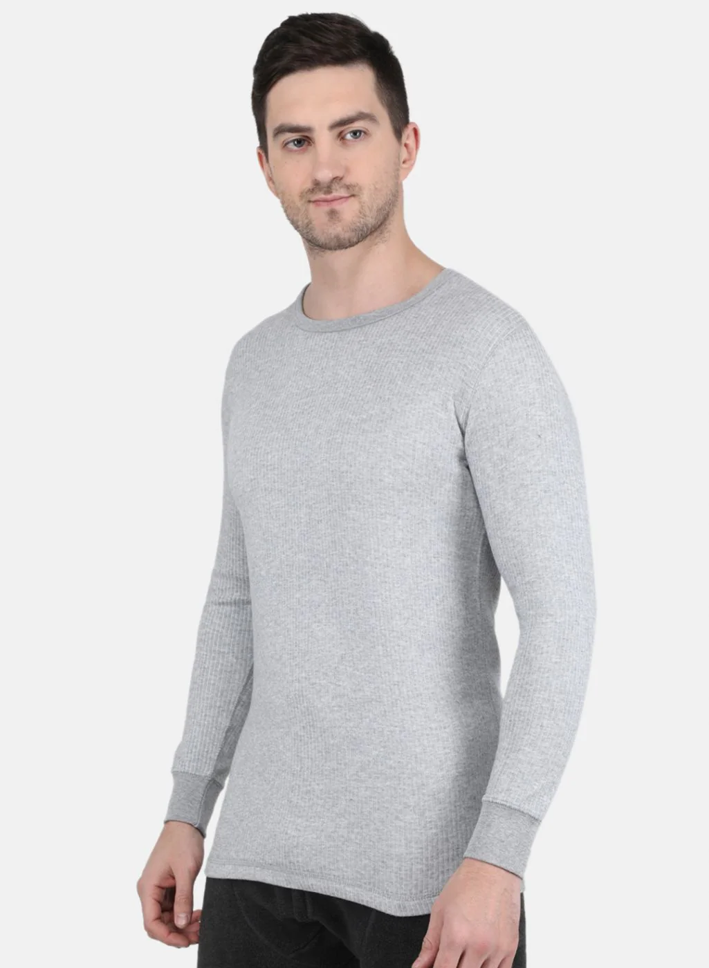 Men Grey Solid Thermal Vest - Image 2