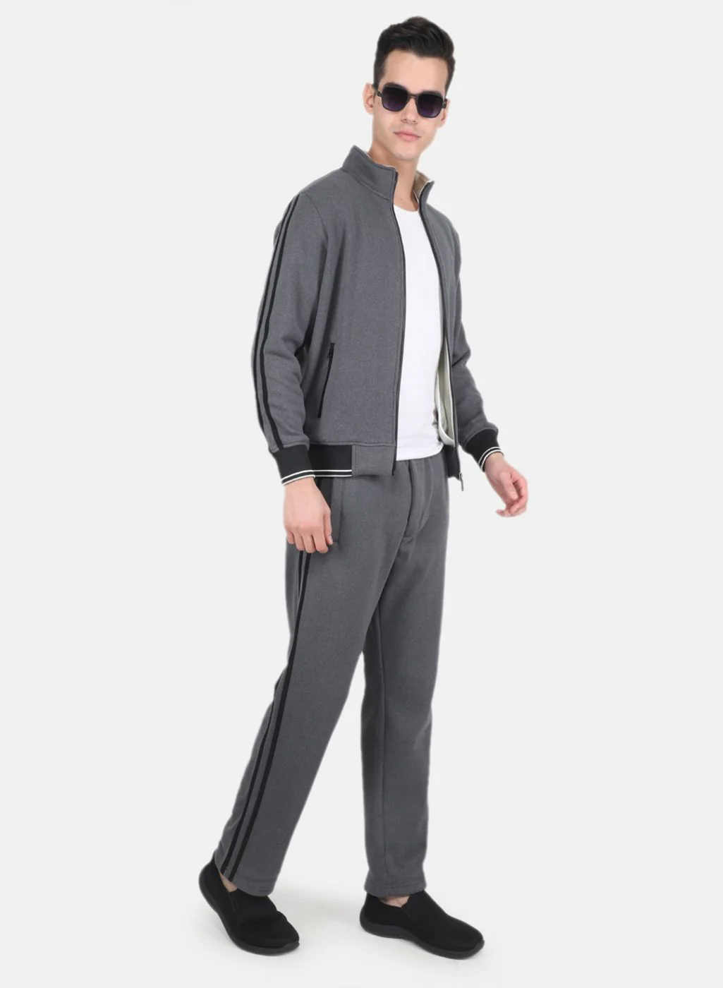 Men Grey Solid Tracksuit - Image 4