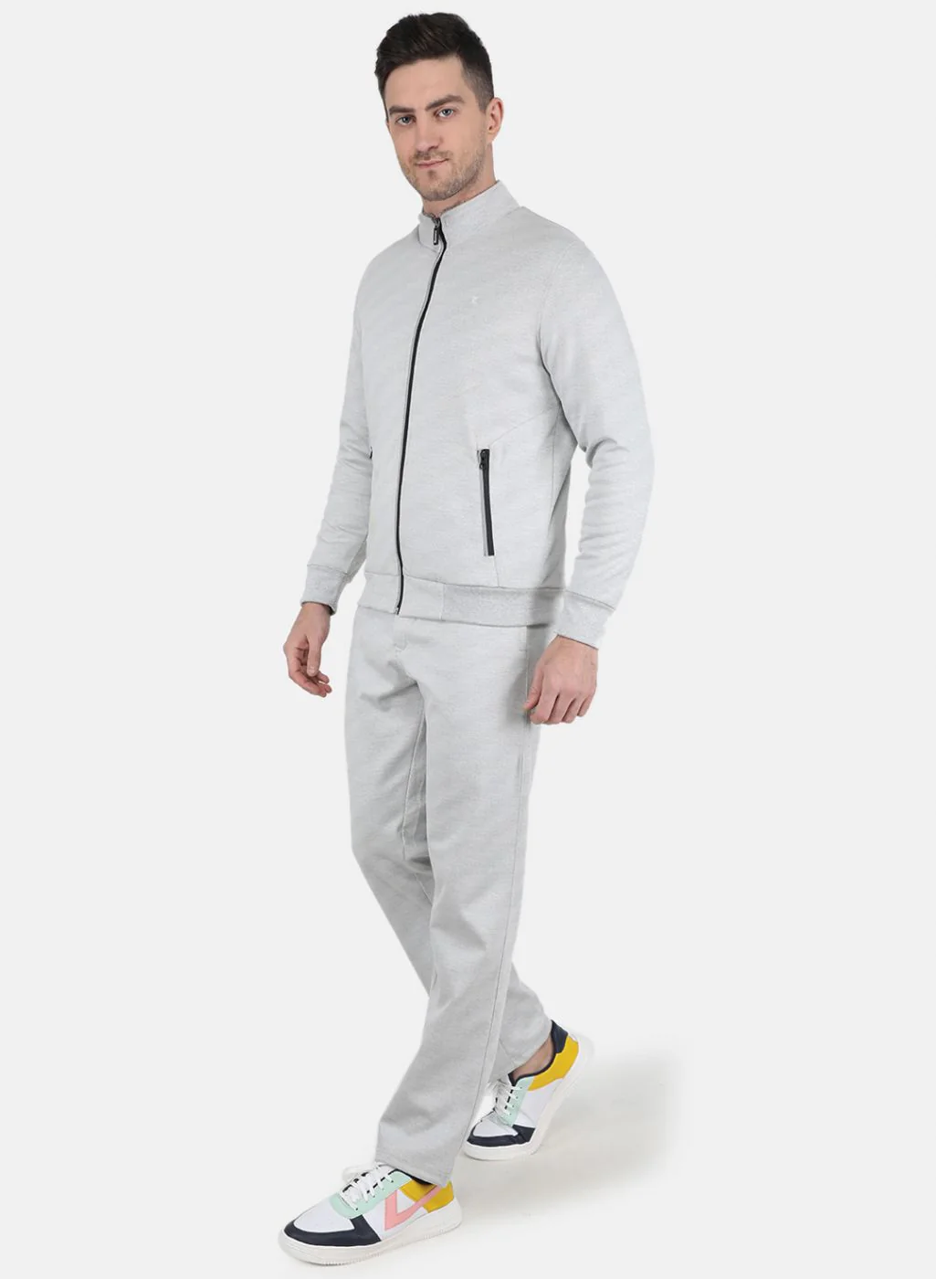 Men Grey Solid Tracksuit - Image 2