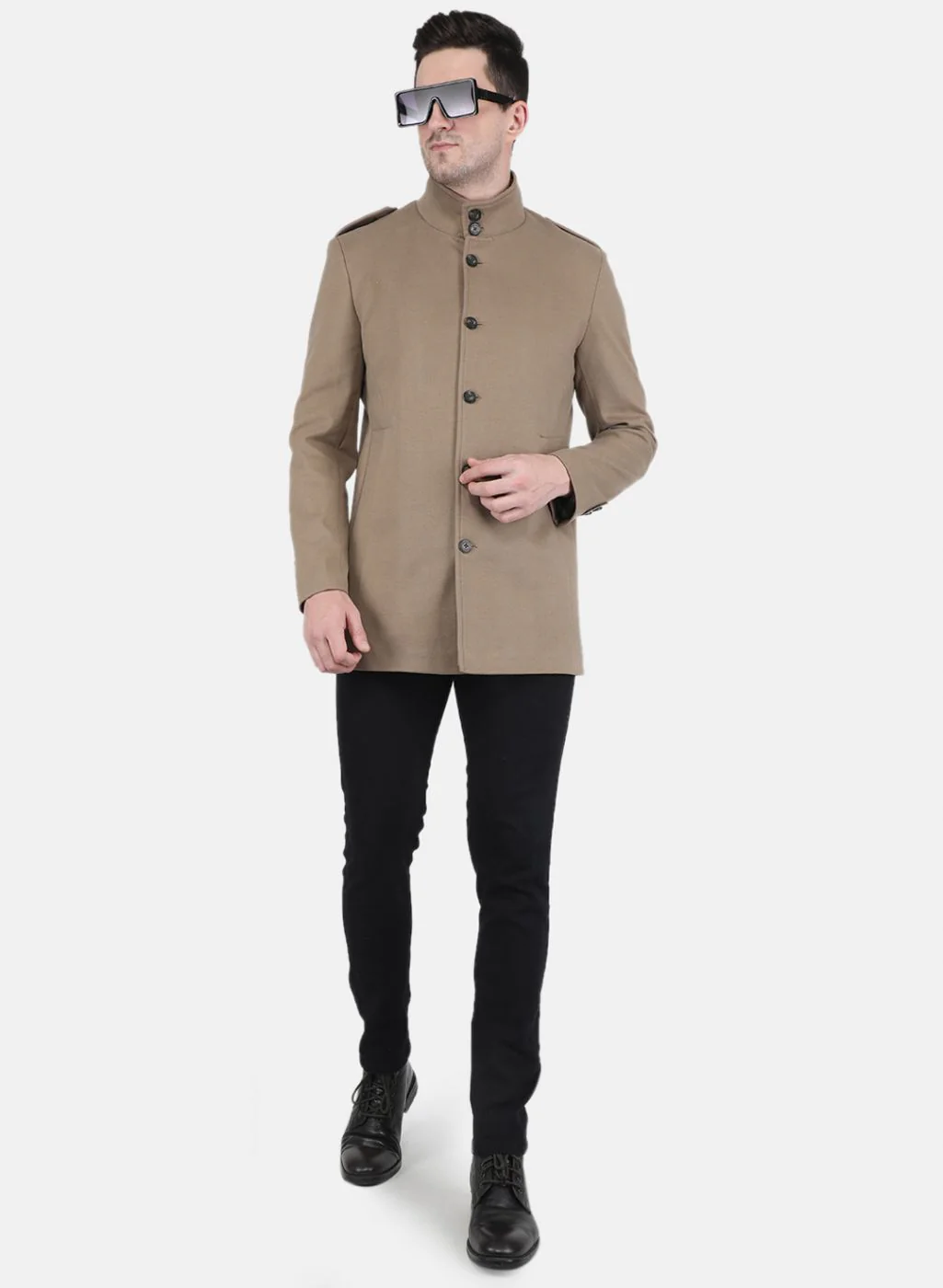 Men Khaki Solid Coat - Image 4