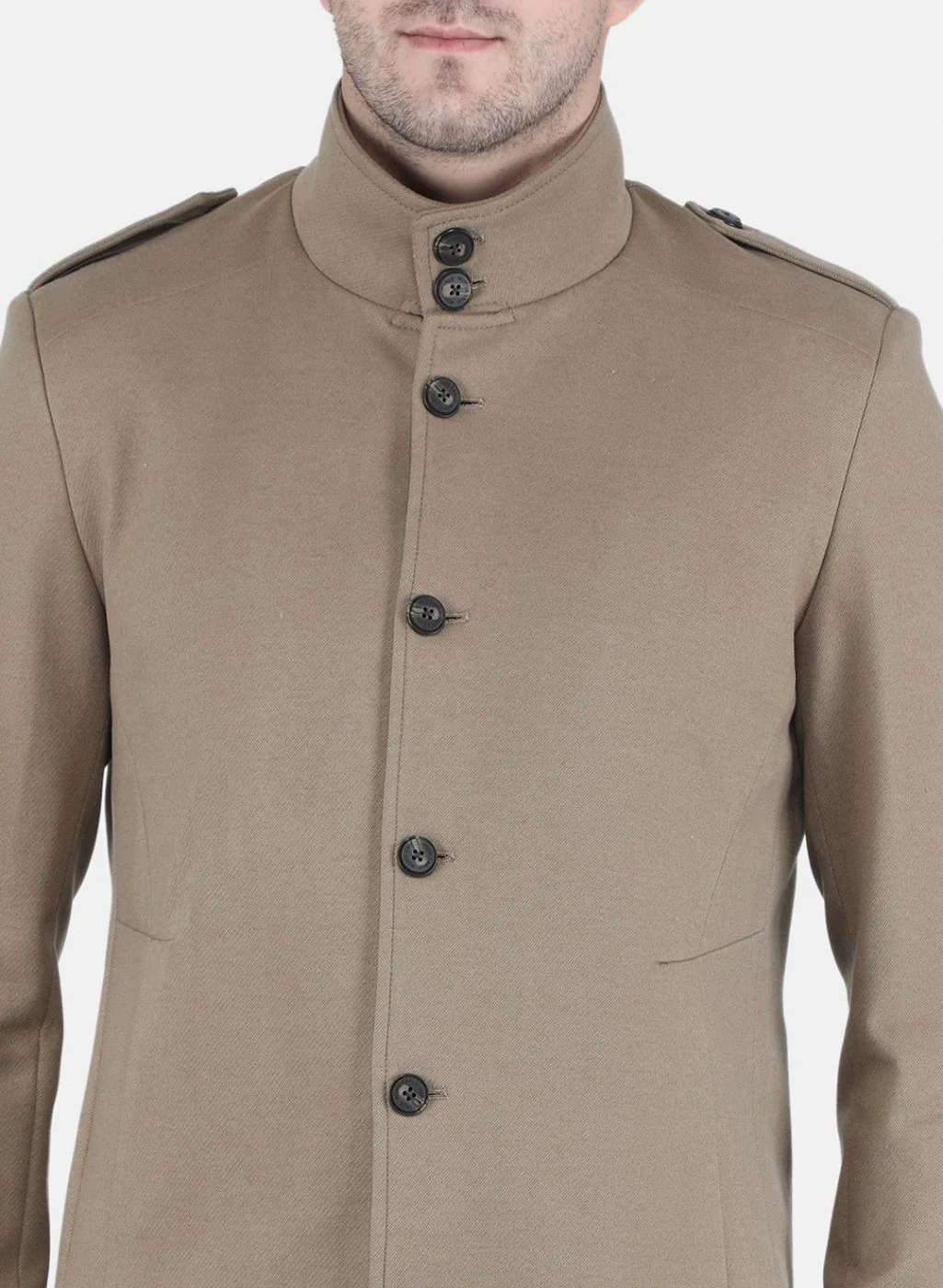 Men Khaki Solid Coat - Image 5
