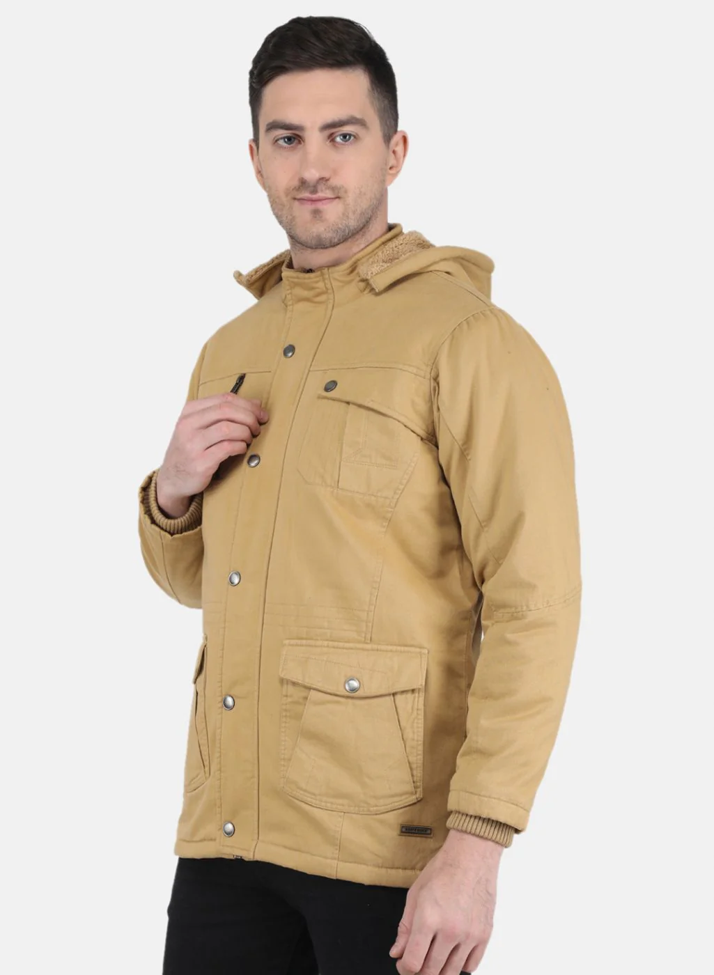 Men Khaki Solid Jacket - Image 2