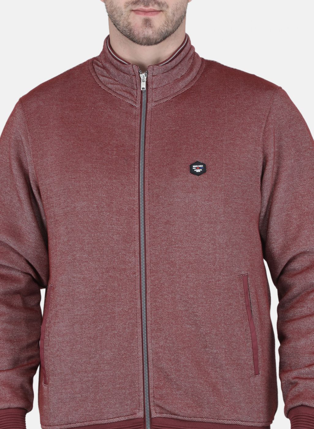 Men Maroon Jaquard Full Sleeve Collar Jacket - Image 5
