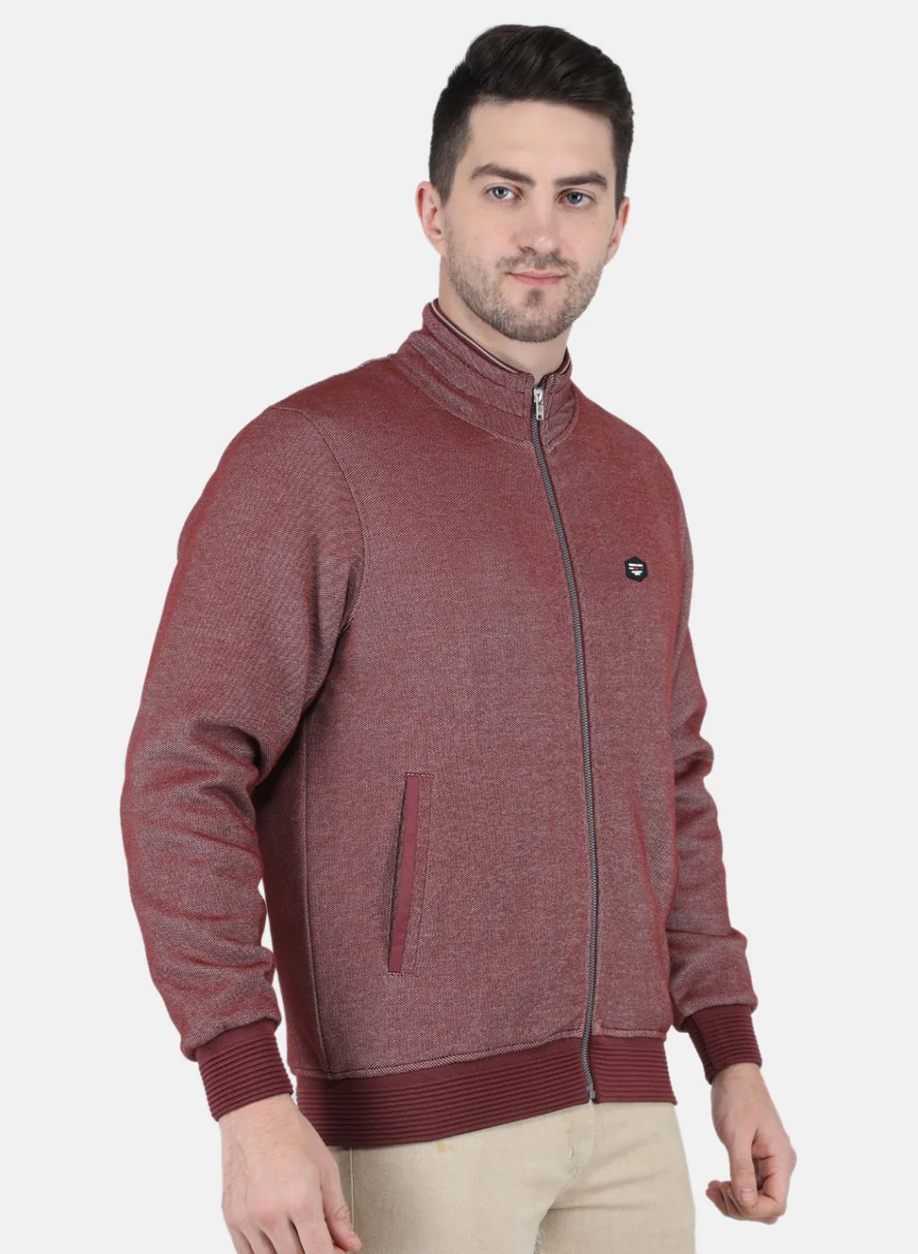 Men Maroon Jaquard Full Sleeve Collar Jacket - Image 6