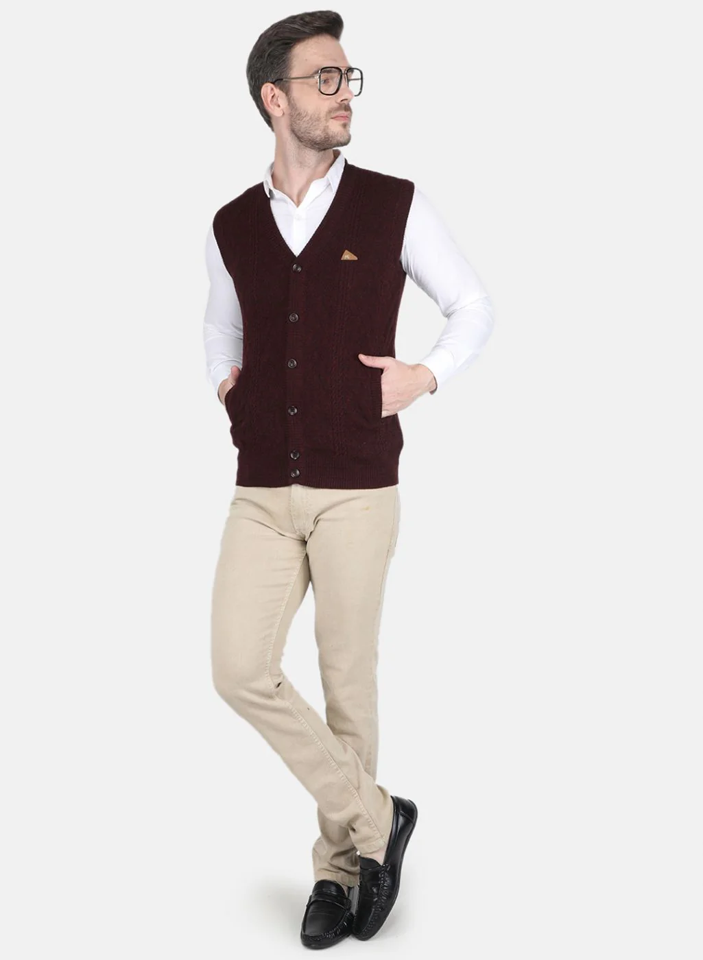 Men Maroon Self design Cardigan - Image 4