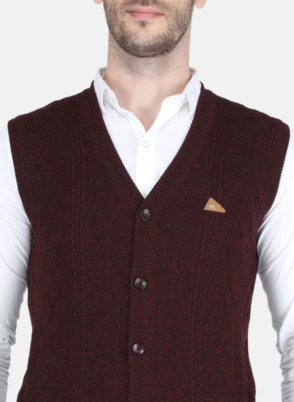 Men Maroon Self design Cardigan - Image 5