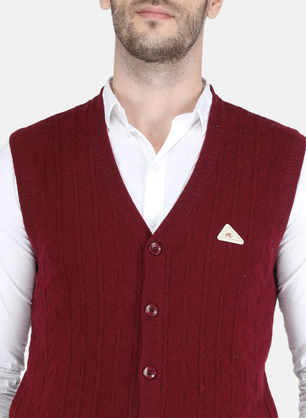 Men Maroon Self design Cardigan - Image 5