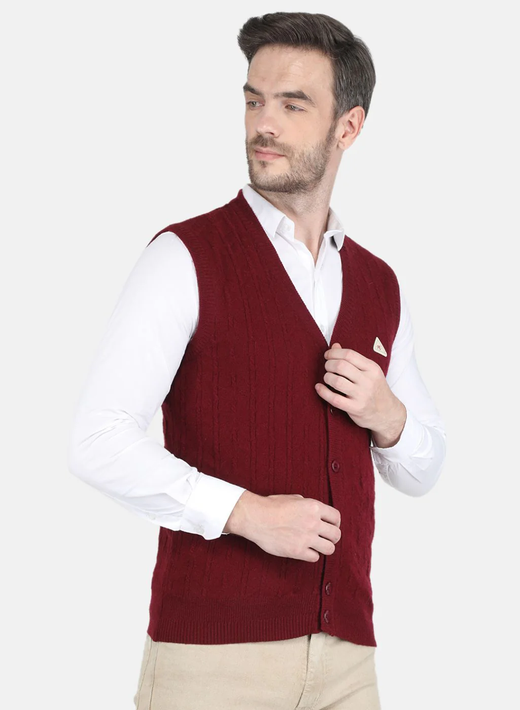 Men Maroon Self design Cardigan - Image 6