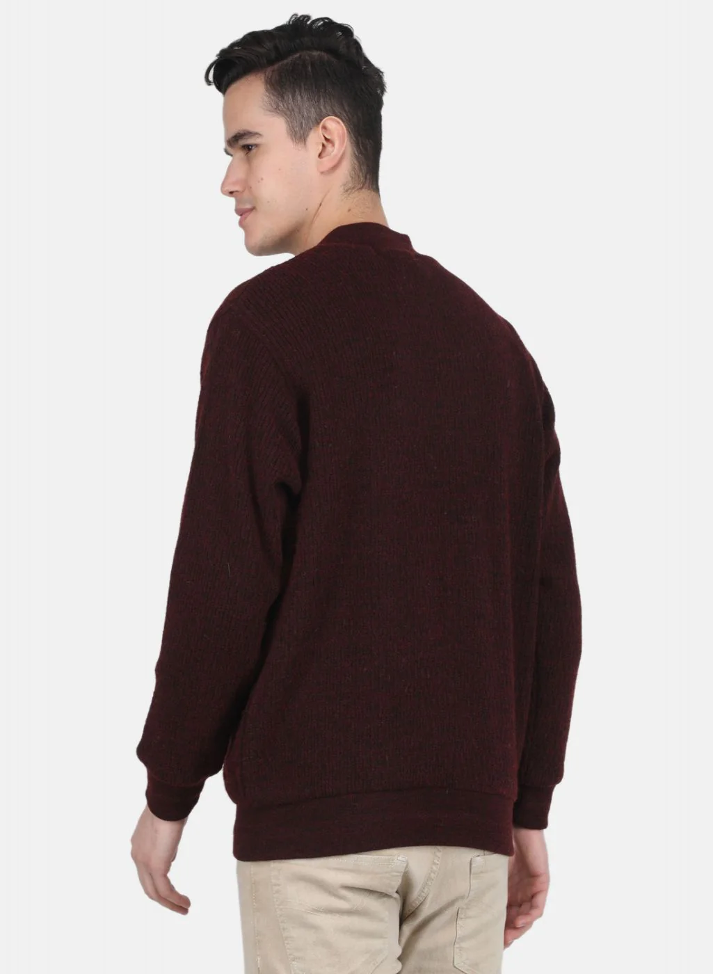 Men Maroon Self Design Jacket - Image 3