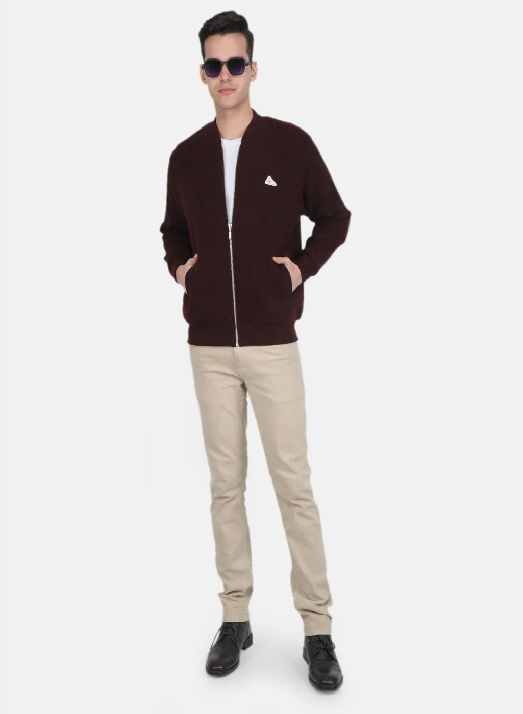 Men Maroon Self Design Jacket - Image 4