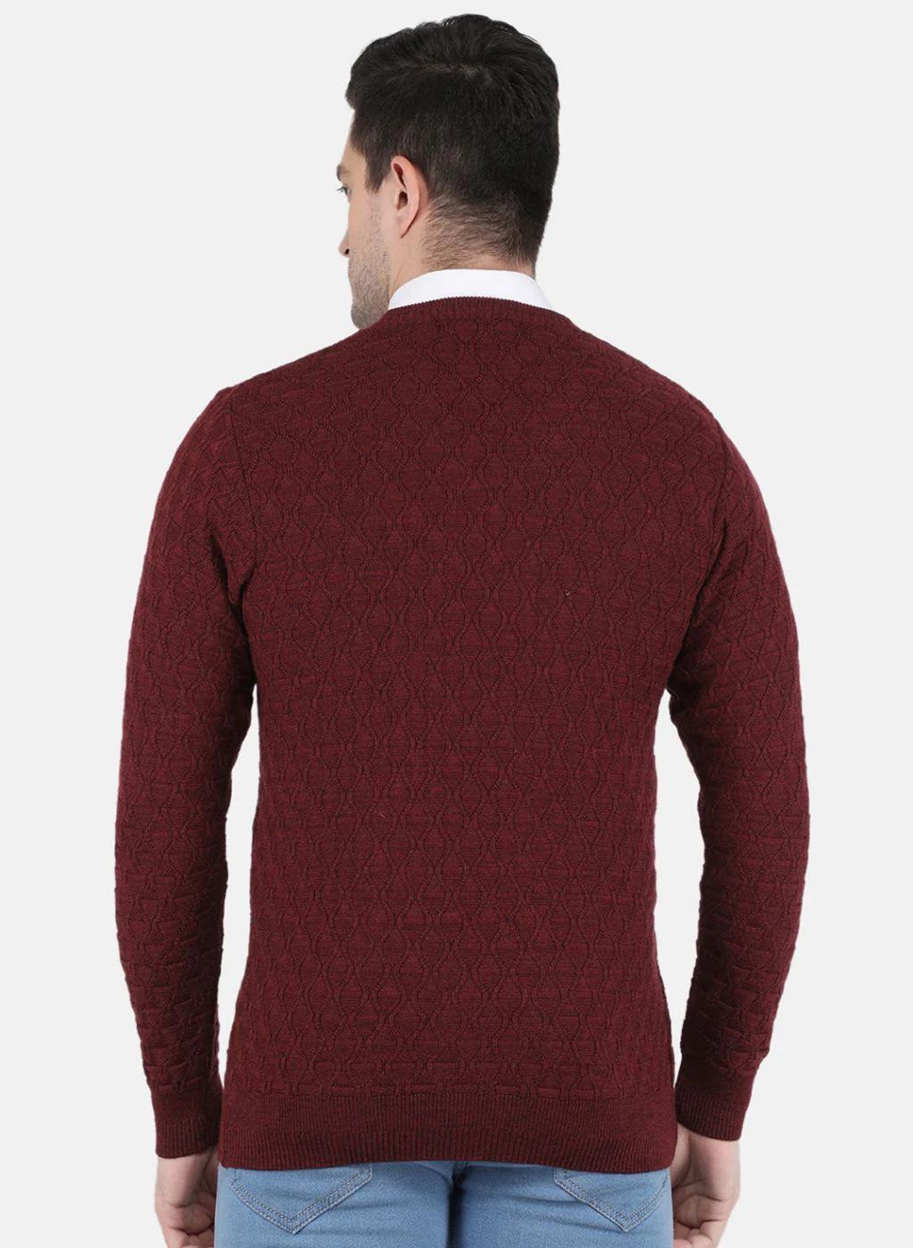 Men Maroon Self design Pullover - Image 3
