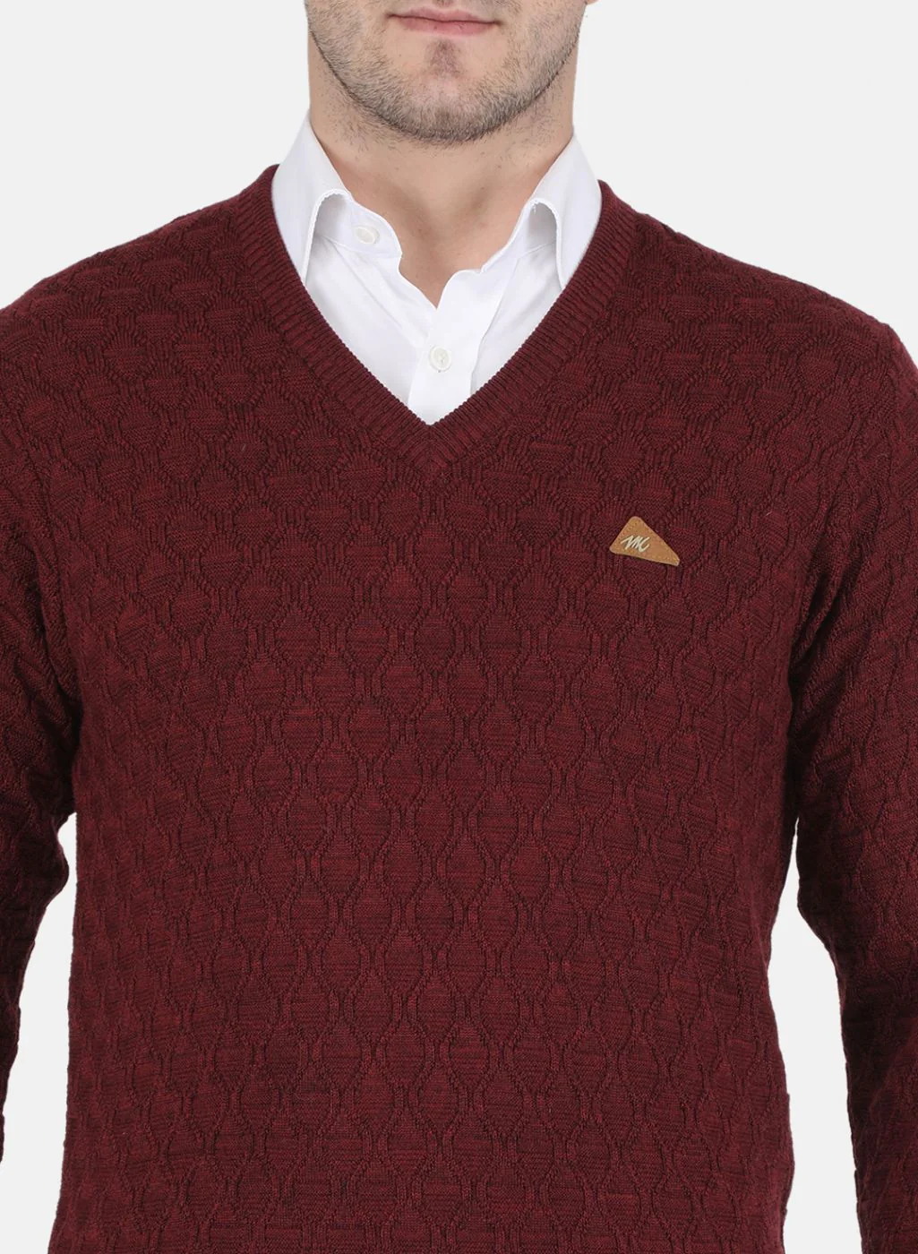Men Maroon Self design Pullover - Image 5