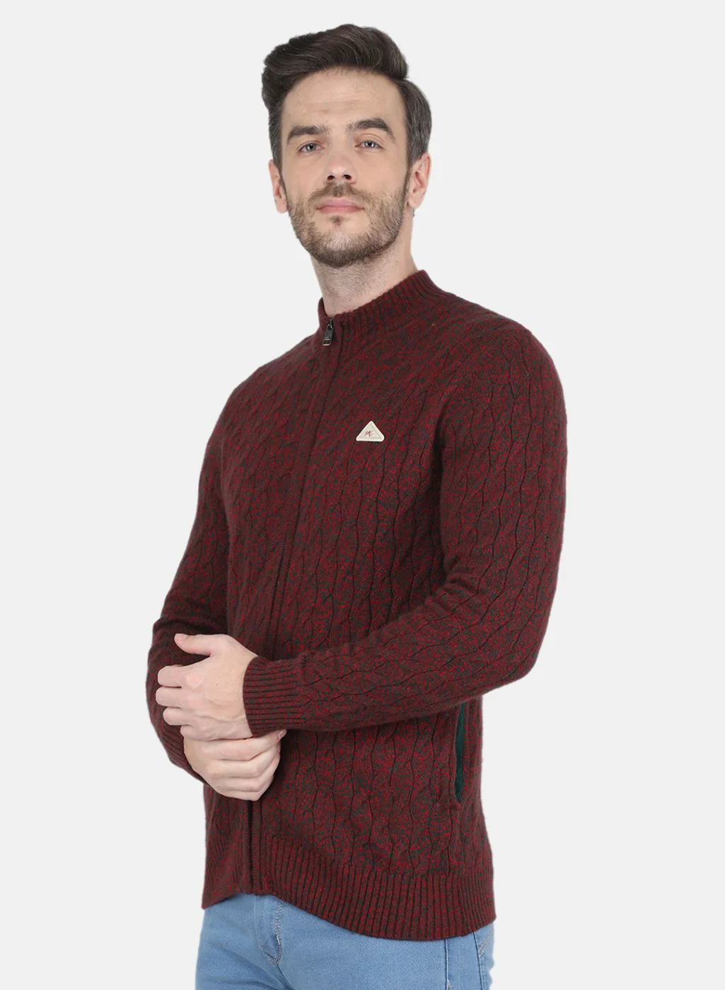 Men Maroon Self design Pullover - Image 2