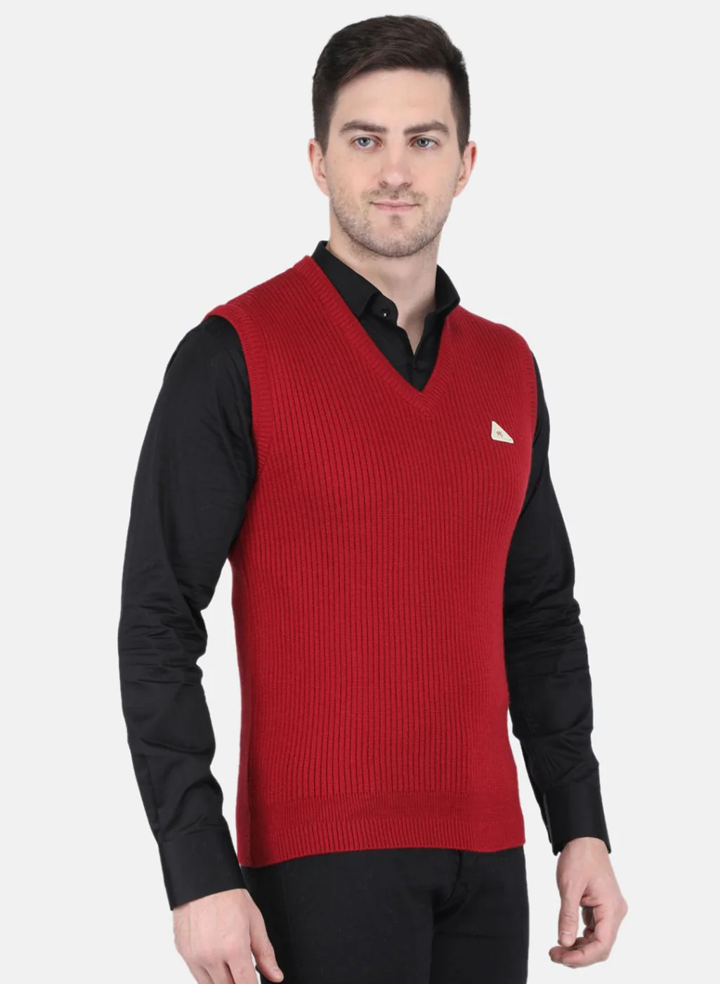 Men Maroon Self Design Sweater - Image 6