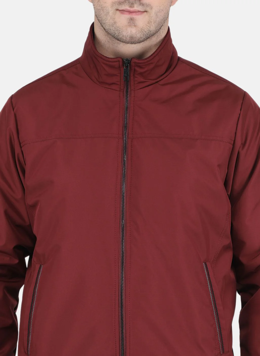 Men Maroon Solid Jacket - Image 5