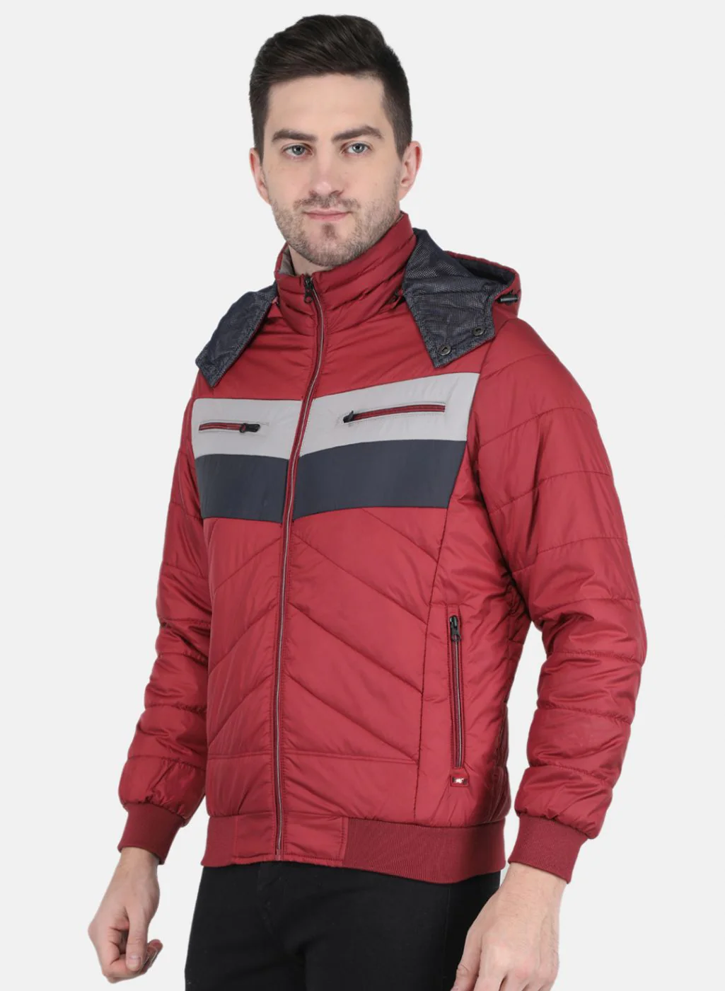 Men Maroon Solid Jacket - Image 2