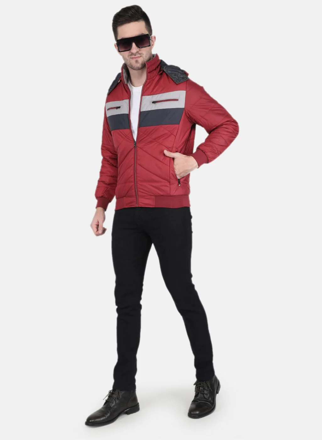 Men Maroon Solid Jacket - Image 4