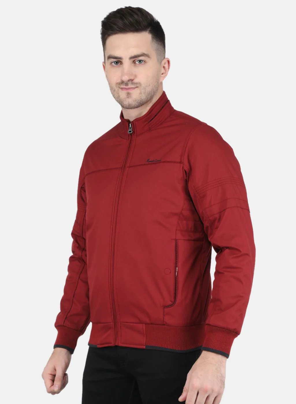 Men Maroon Solid Jacket - Image 2