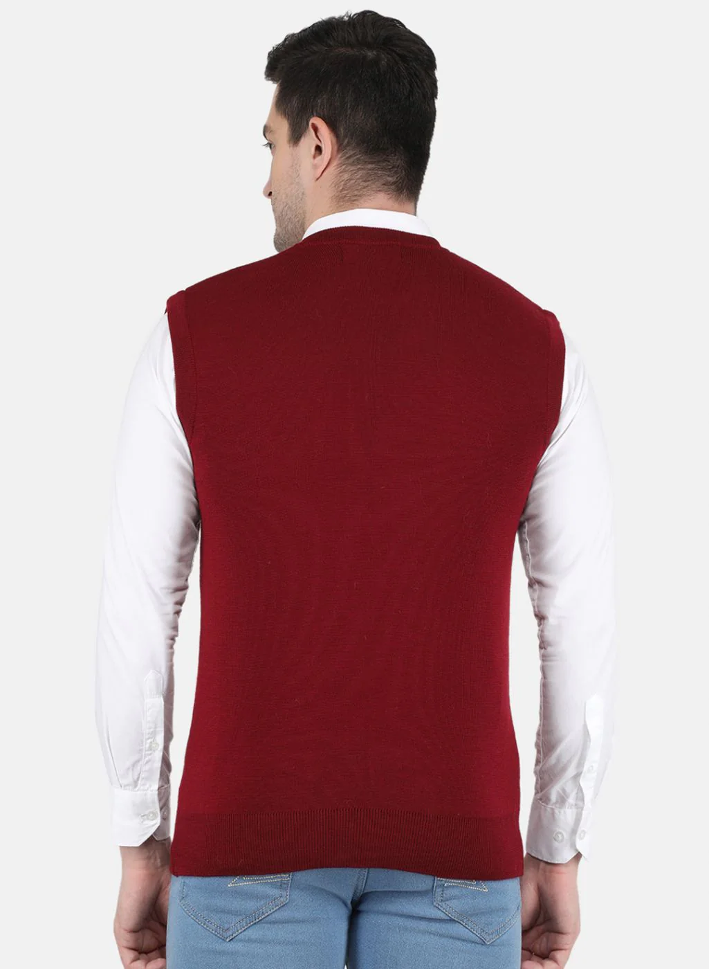 Men Maroon Solid Sweater - Image 3