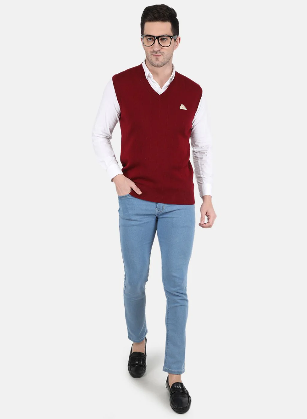 Men Maroon Solid Sweater - Image 4