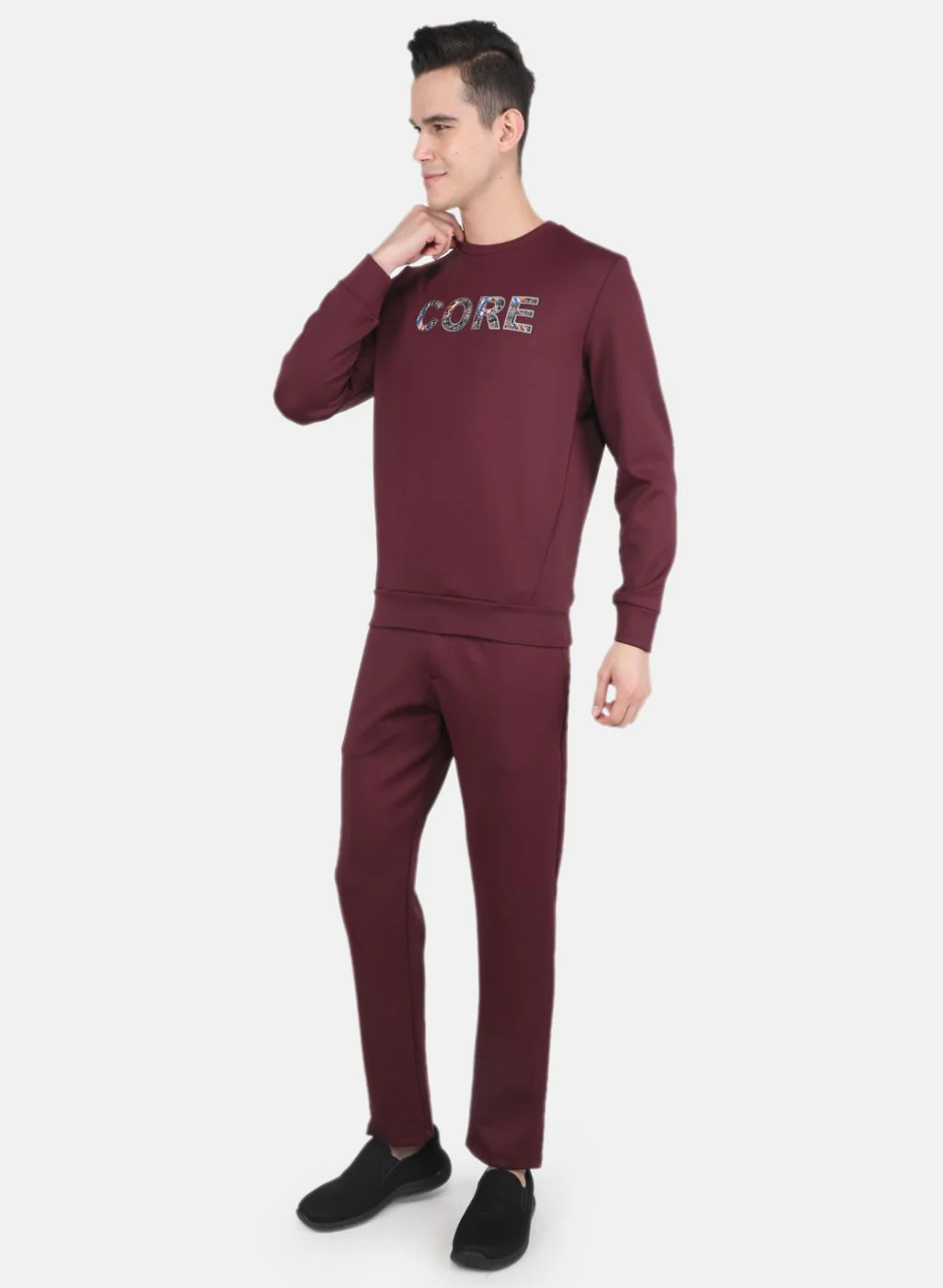 Men Maroon Solid Tracksuit - Image 2