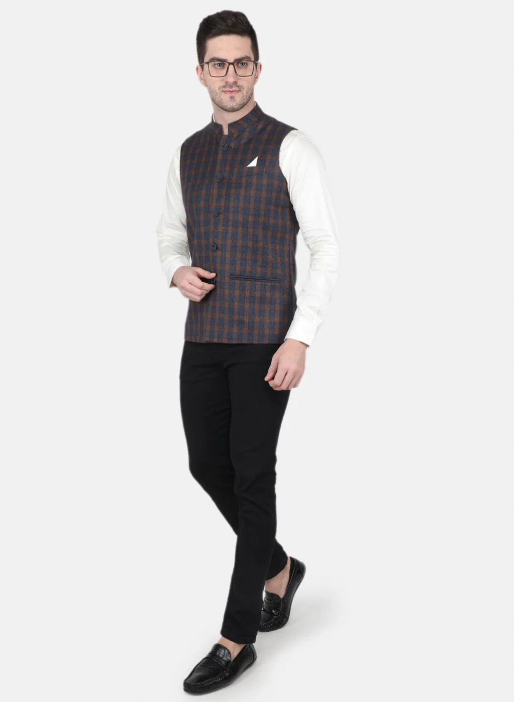Men NAvy Blue Check Coat - Image 4