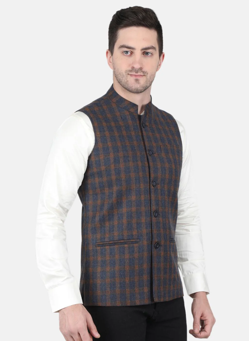 Men NAvy Blue Check Coat - Image 6