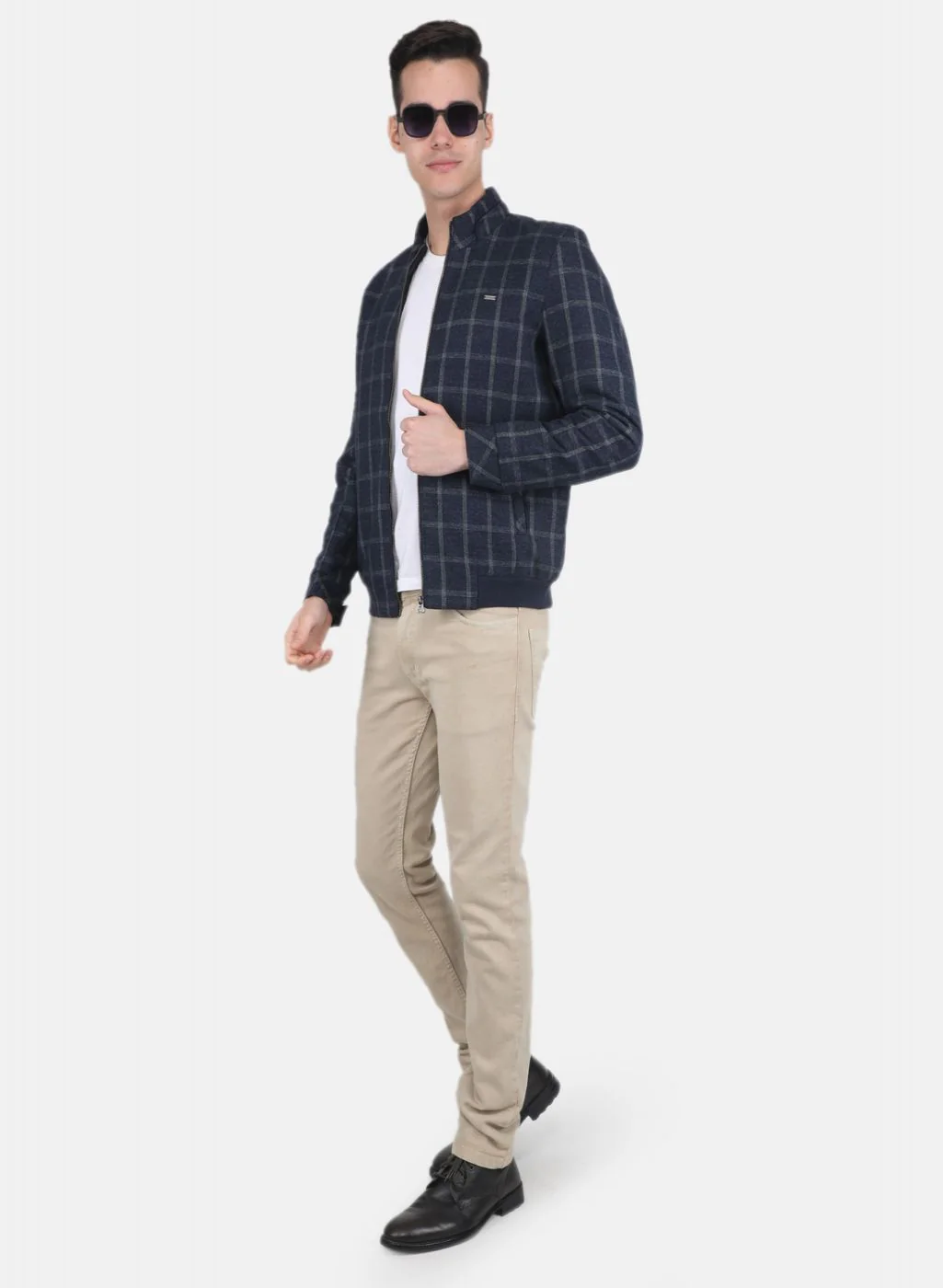 Men NAvy Blue Check Coat - Image 4