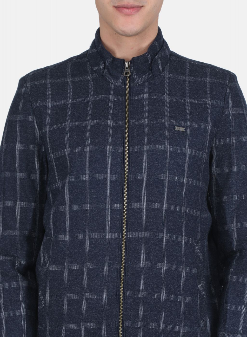 Men NAvy Blue Check Coat - Image 5